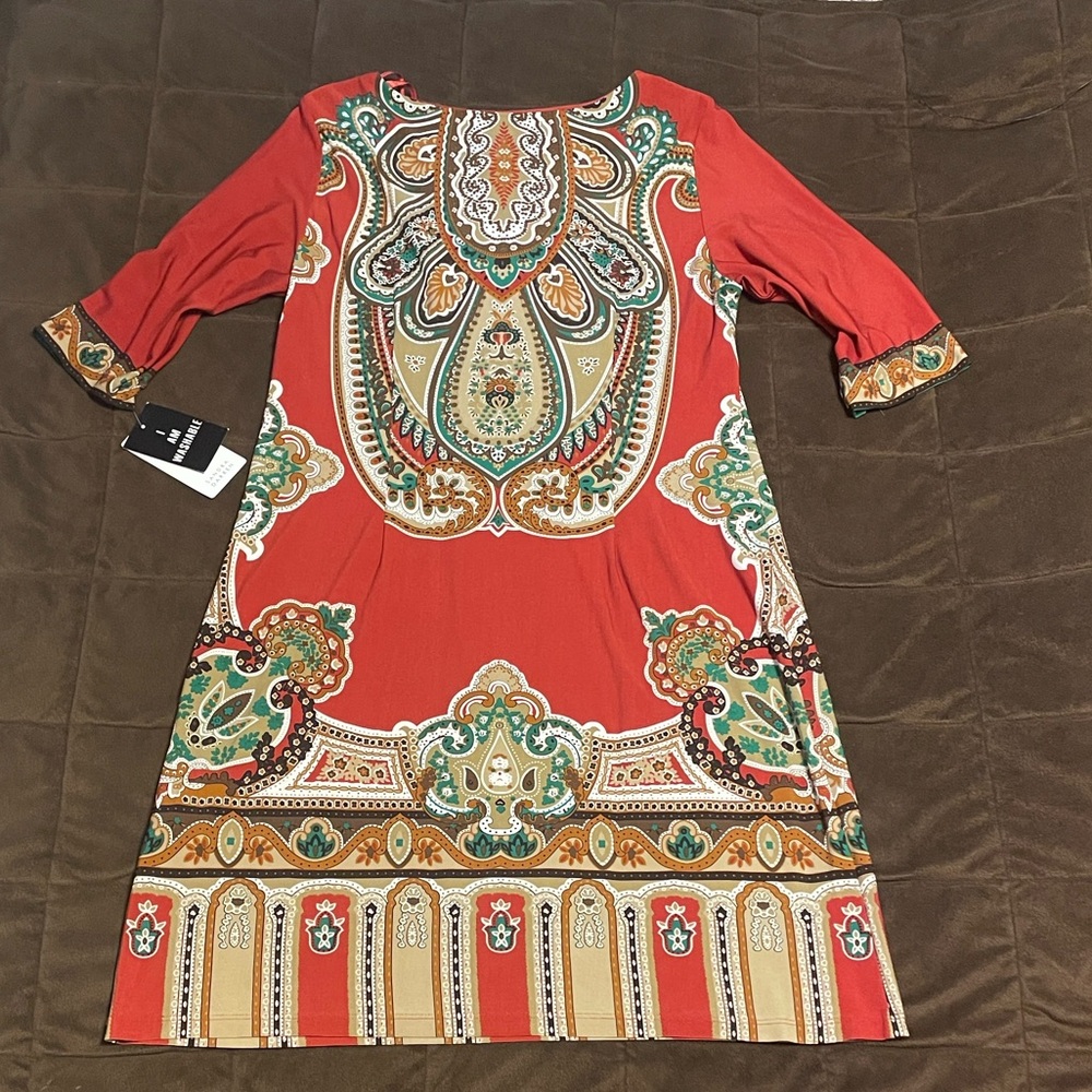 Sandra Darren Orange-Red Paisley Dress Sz 10